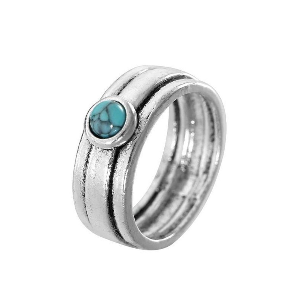 Boho Blue Turquoise Stone Ring Silver Tone Western Chic Sizes 7–11 Gift - Picture 4 of 4